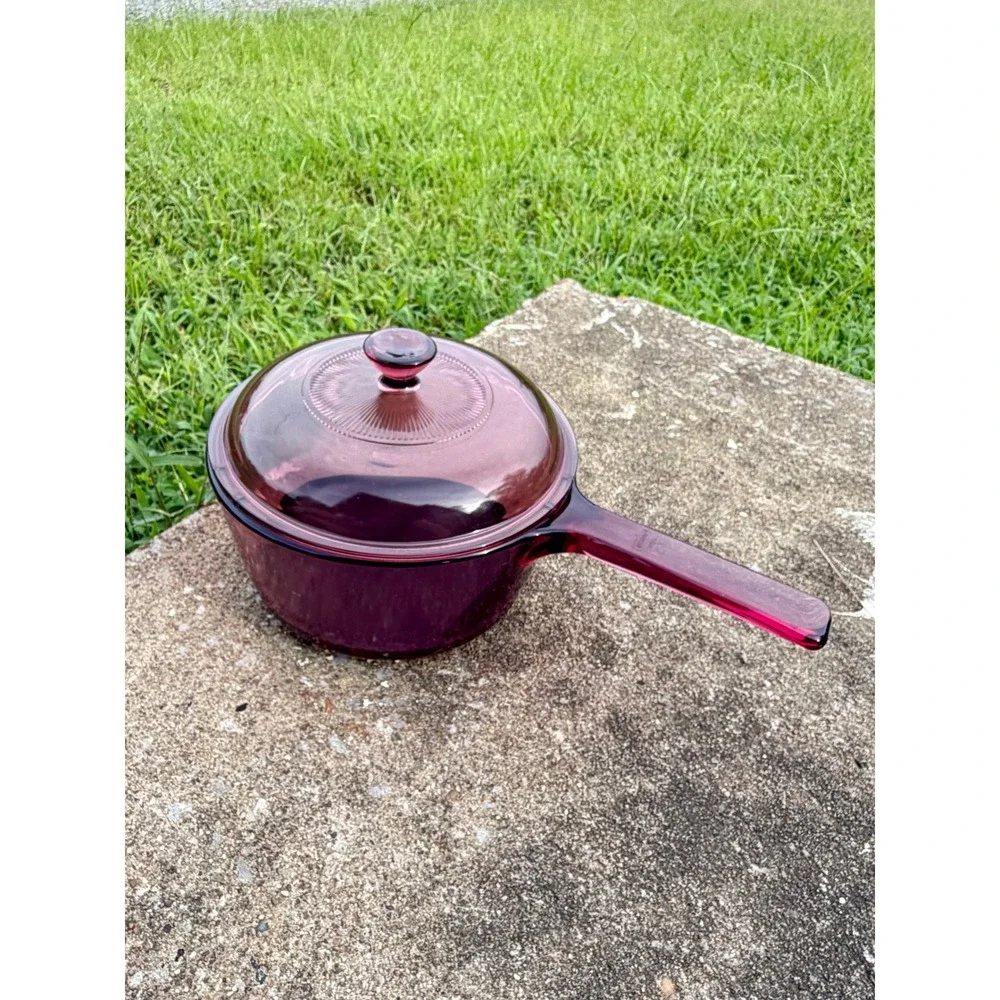 Vintage Visions Corning Cranberry Glass Saucepan 1.5L Pot with Lid Made in USA